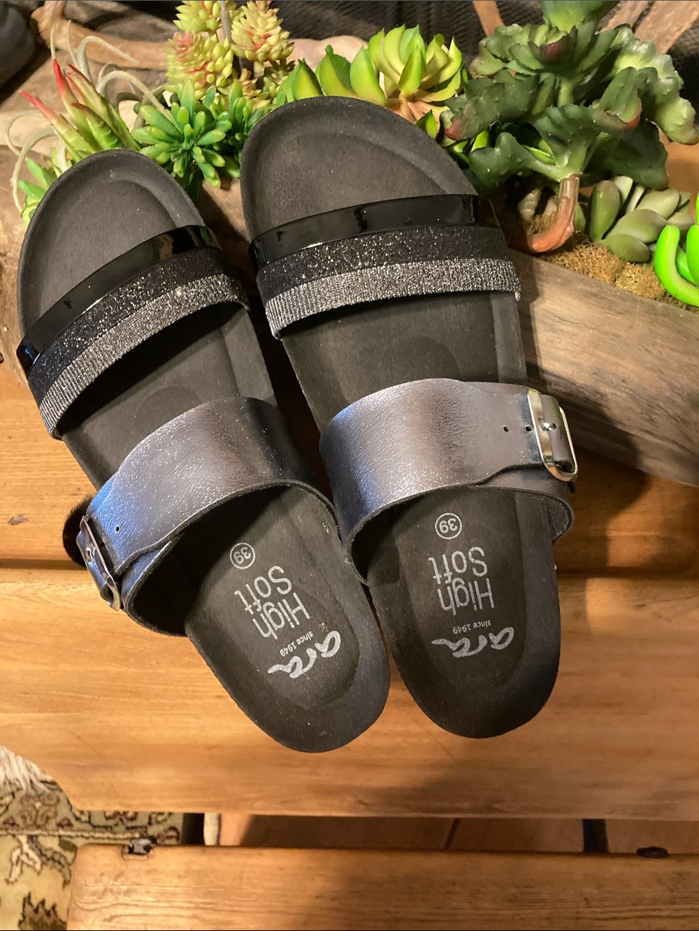 ARA High Soft Slide Sandals in Black and Silver - Size 39. Brand new.